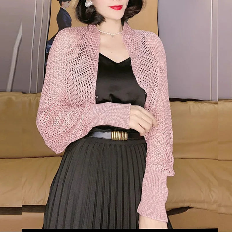 Plain Hue Slim Sun Protection Korean Fashion Extended Knitted Cardigan – view 4