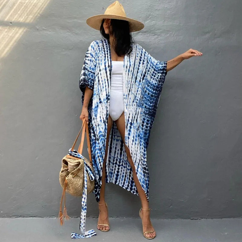 Soft Rayon Striped Pattern Cardigan Boho Beach Cover up