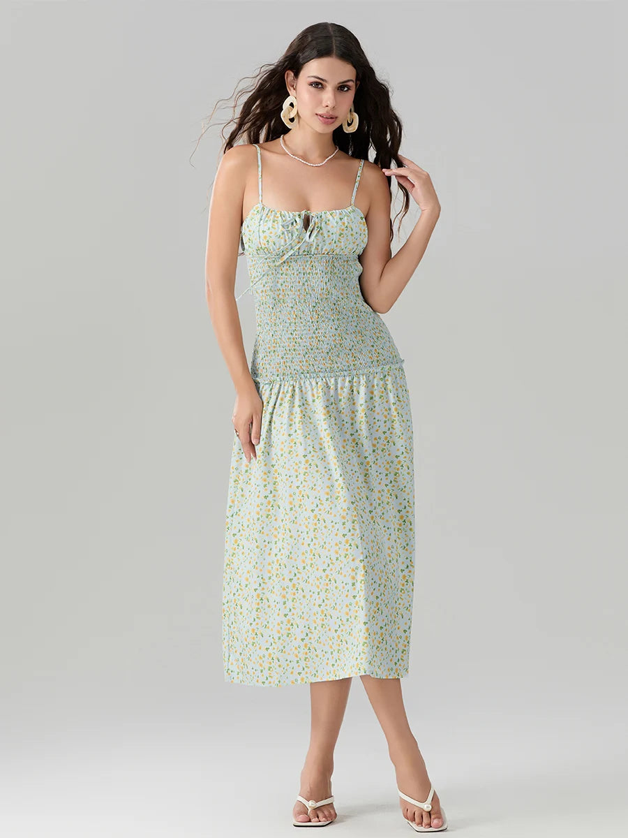 Blooming Strawberry Camis Open-Back Tied Front Blooming Dress