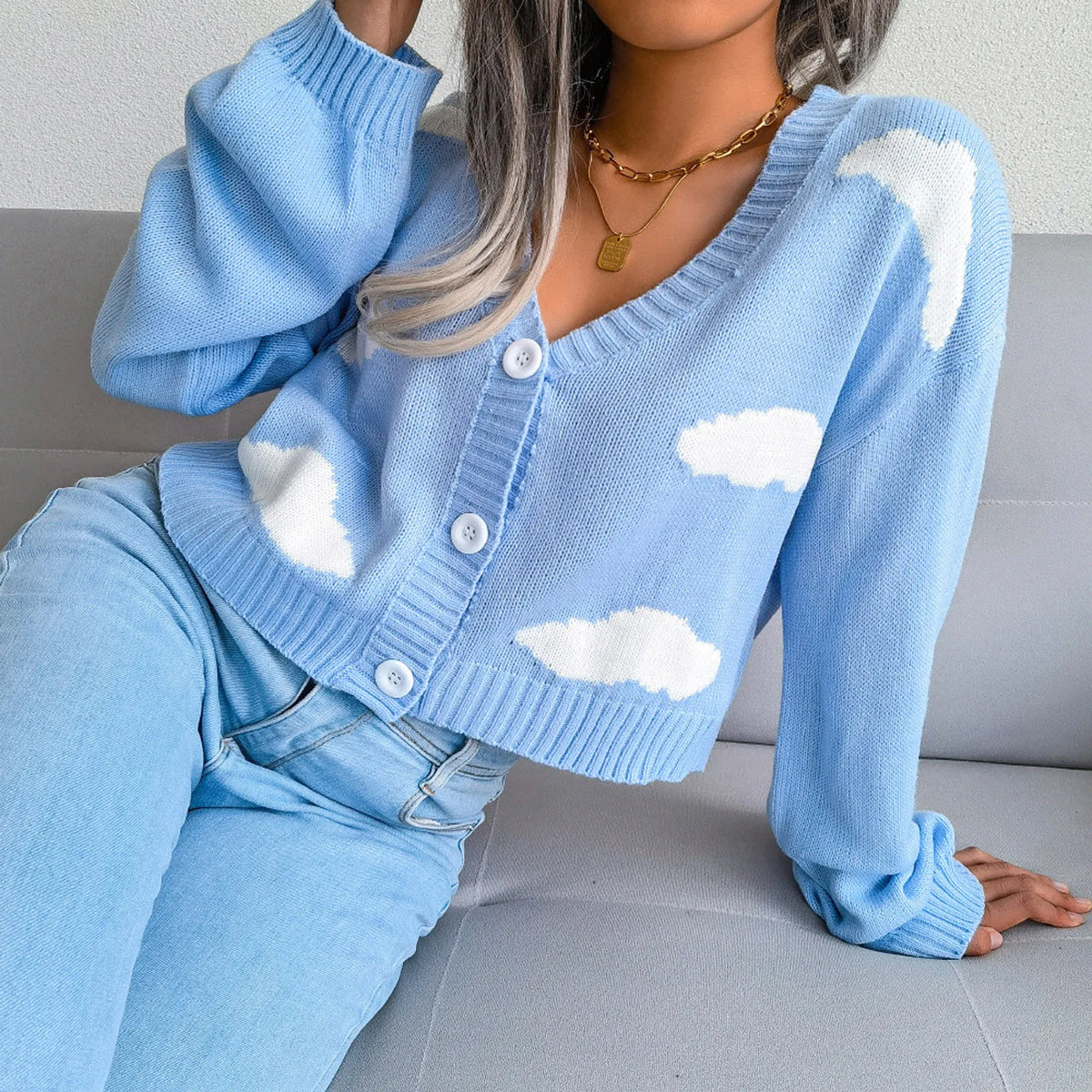 Opposing Hues V-Neck Woven Knit Cardigan – view 6