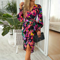Stylish Plunging Neckline Long Bohemian Printed Dress – view 7