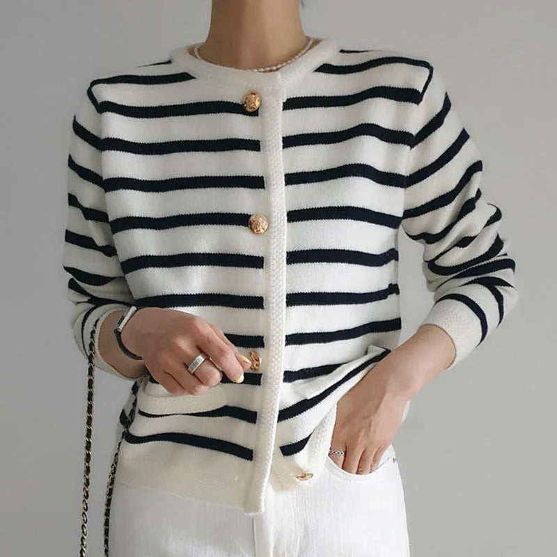 Antique Banded Baggy Knitting Plain Knit Cardigan – view 2