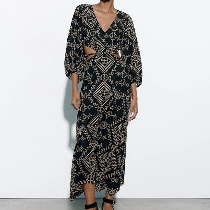Antique Cultural Stitching Bohemian Dress – view 2