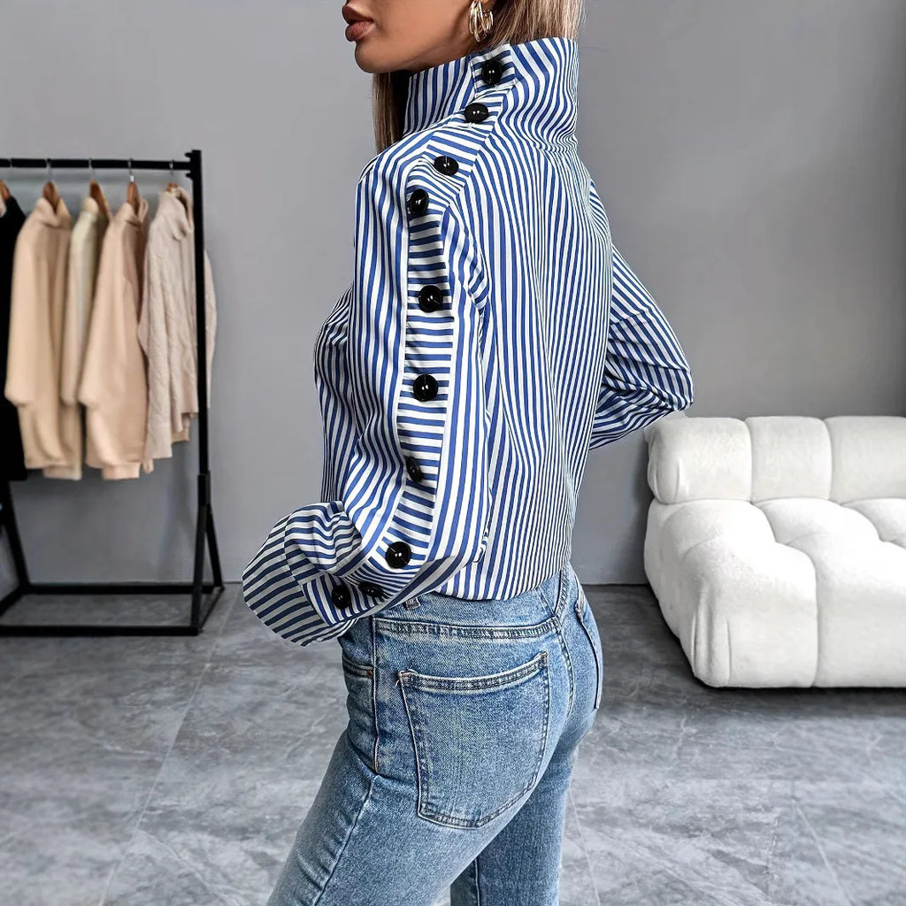 Stripe Joined Button Pullover Shirt