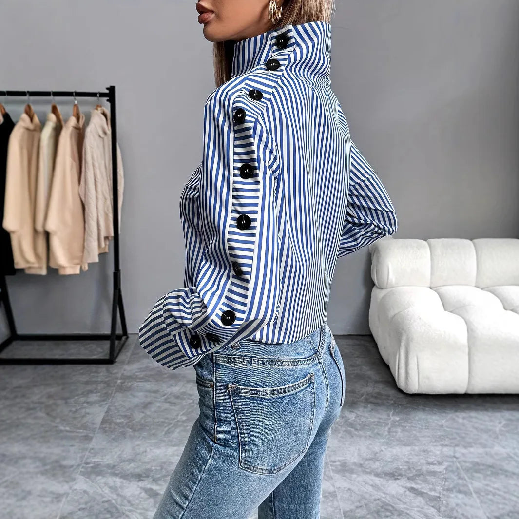 Stripe Joined Button Pullover Shirt
