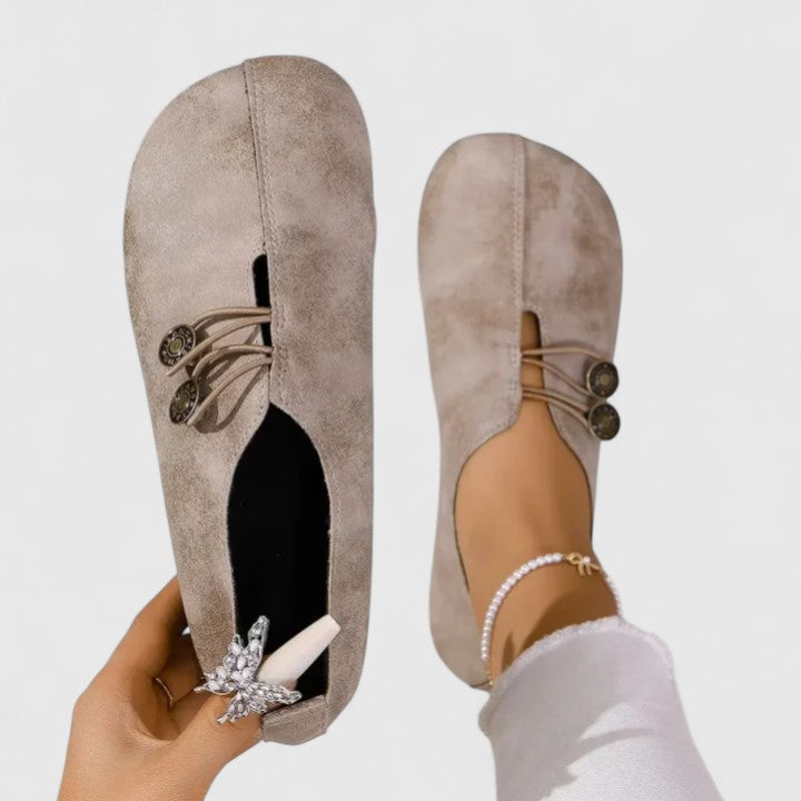 Bronze Button Lace Up Suede Round Toe Casual Flat