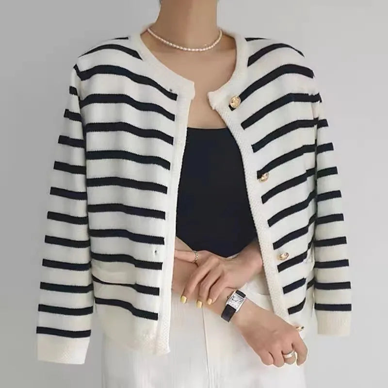 Antique Banded Baggy Knitting Plain Knit Cardigan – view 3