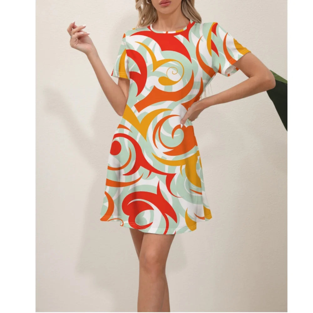 Latest Summer Fashion Floral Pattern Circular Neck Dress
