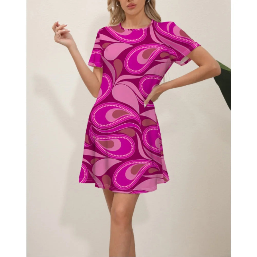 Latest Summer Fashion Floral Pattern Circular Neck Dress