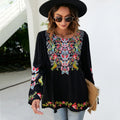 Large Flower Embroidery Baggy Cotton Boho Top
