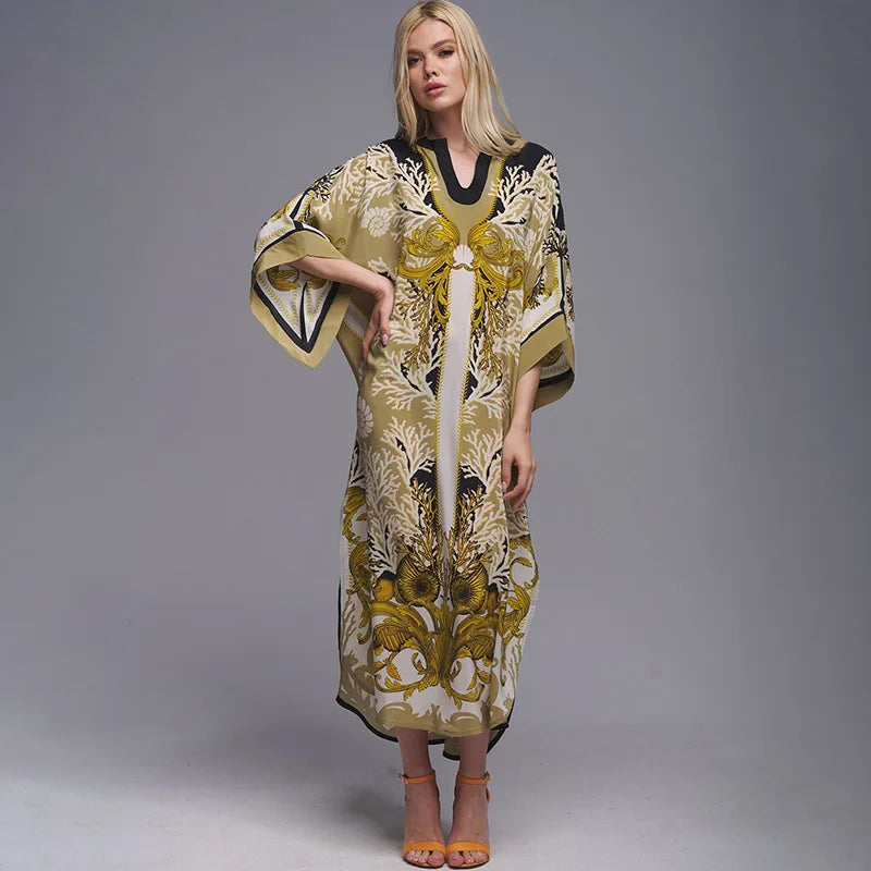 Patterned Flowy Kimono Bohemian Seaside Cover up