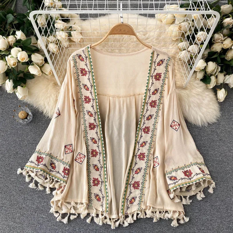 White Cotton Rayon Floral Embroidery Beach Cover up

Modified Title: Ivory Cotton Rayon Botanical Stitching Beach Cover up