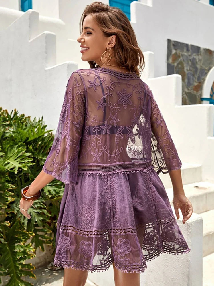 V-neck Transparent Lace Boho Cover-up – view 9