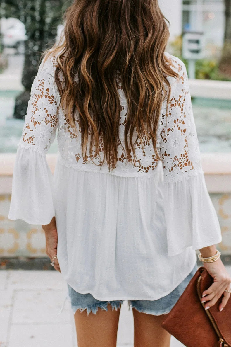 Empty Out Profound Plunge Neck Flare Sleeve Bohemian Blouse