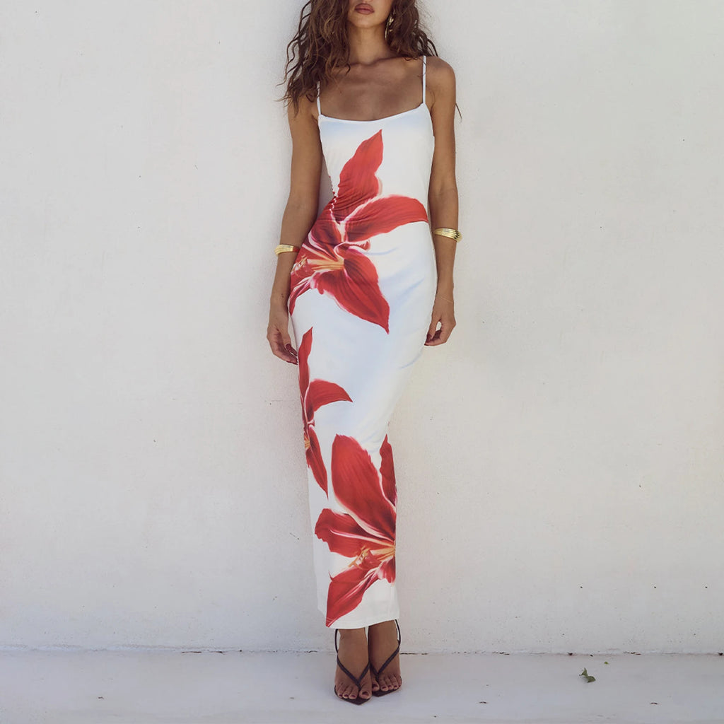 Cocktail Bodycon Flower Print Split Summer Streetwear Flower Dress