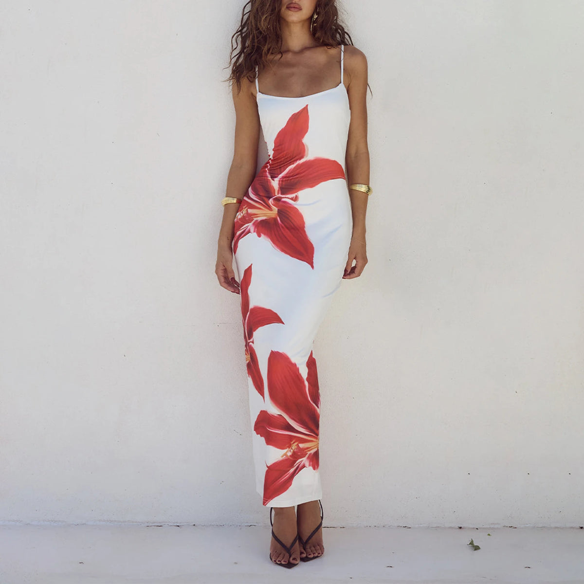 Cocktail Bodycon Flower Print Split Summer Streetwear Flower Dress