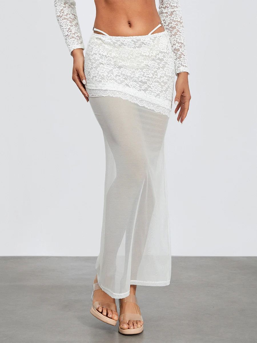 Ivory Lace Patchwork Cropped Shrug Blossom Skirt Set