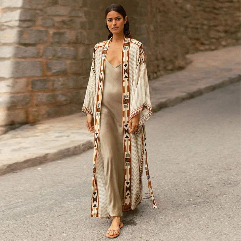 Orange Flowery Cotton Kimono Beach Cover up Bohemian