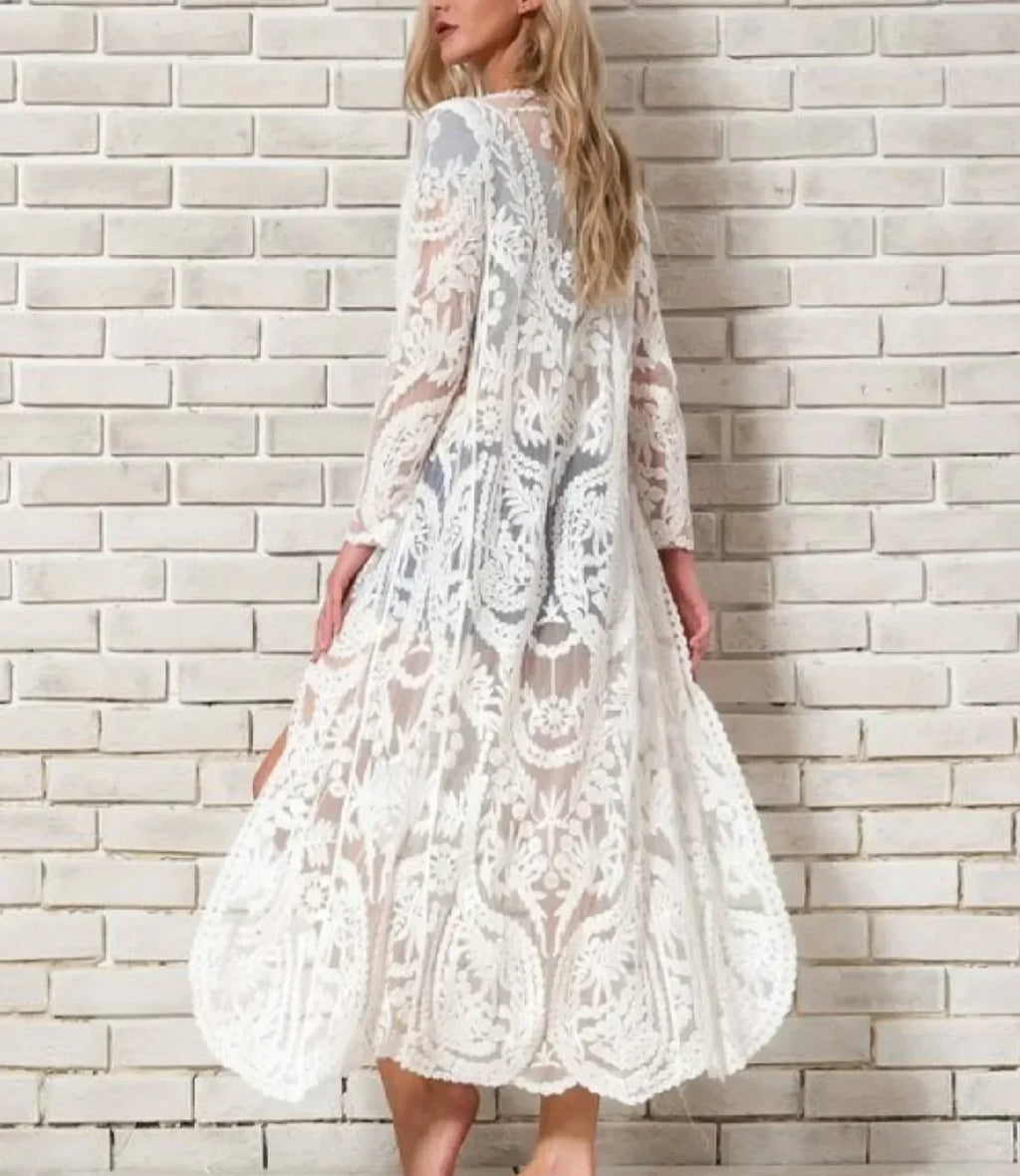 Ivory Lace Flower Stitch Bohemian Wrap