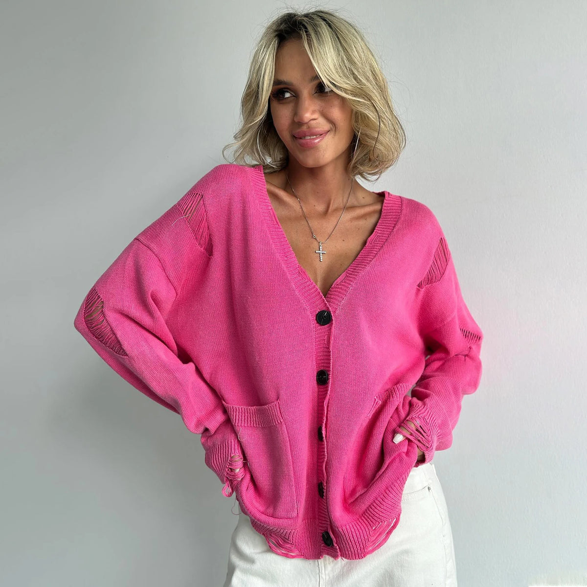 Vintage Large Soft Button Knitted Cardigan – view 8