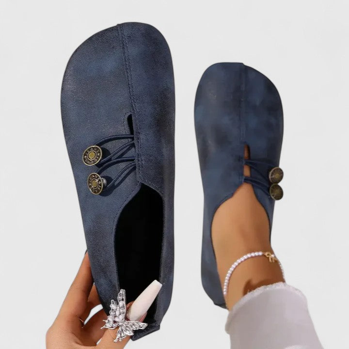 Bronze Button Lace Up Suede Round Toe Casual Flat