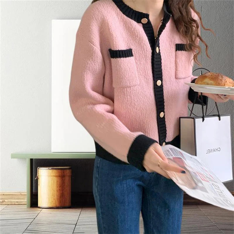 Patchwork Solemn Breasted Knit Prolonged Sleeve Cardigan