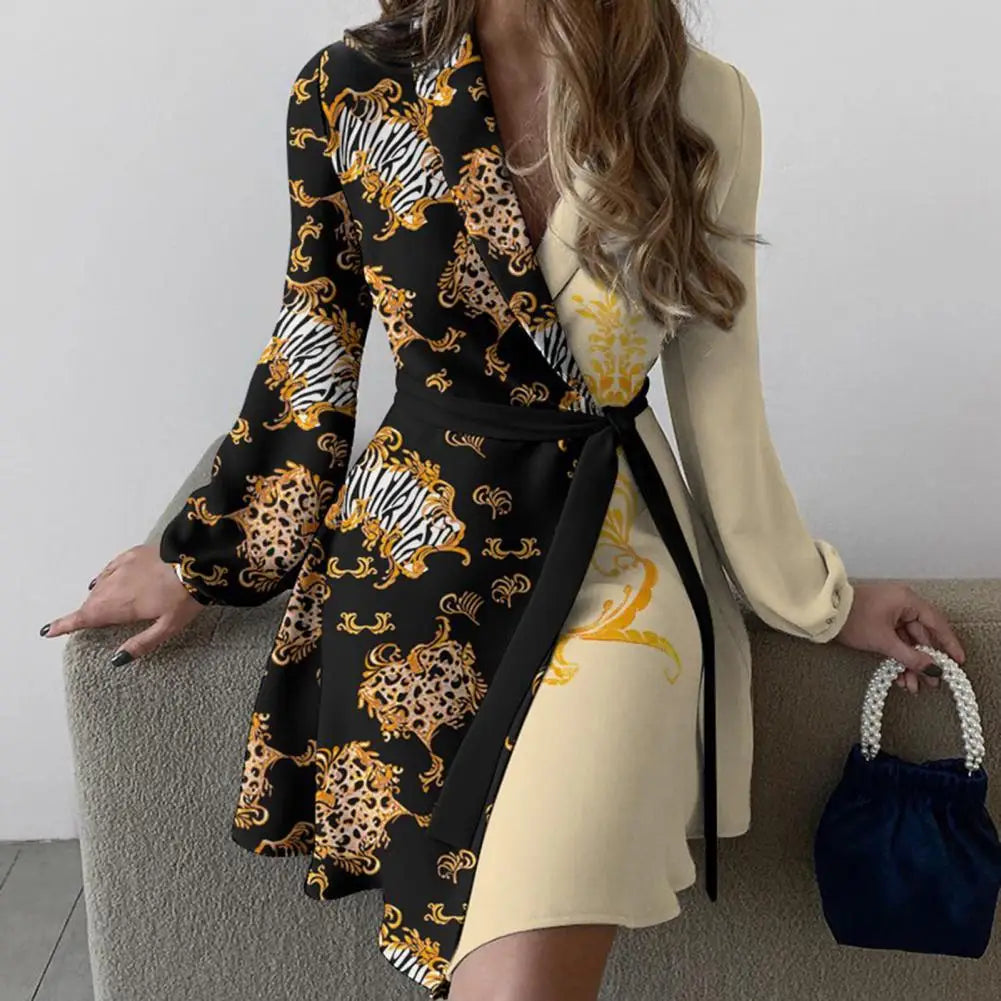 Graceful Thin Flowered Turtleneck Women's Dress
