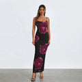 Strapless Spaghetti Strap Flower Split Back Hem Dress