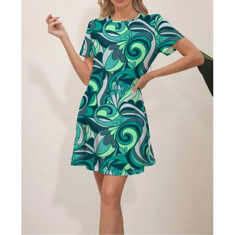 Latest Summer Fashion Floral Pattern Circular Neck Dress
