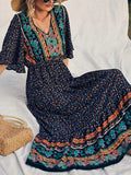 Vintage Flower Pattern V-neck Bohemian Sun Dress – view 5