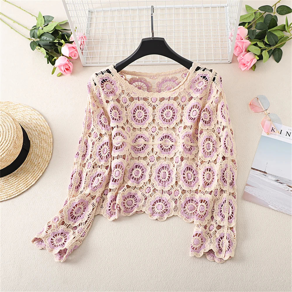 Multihued Y2K Baggy Crochet Knit Cardigan – view 11