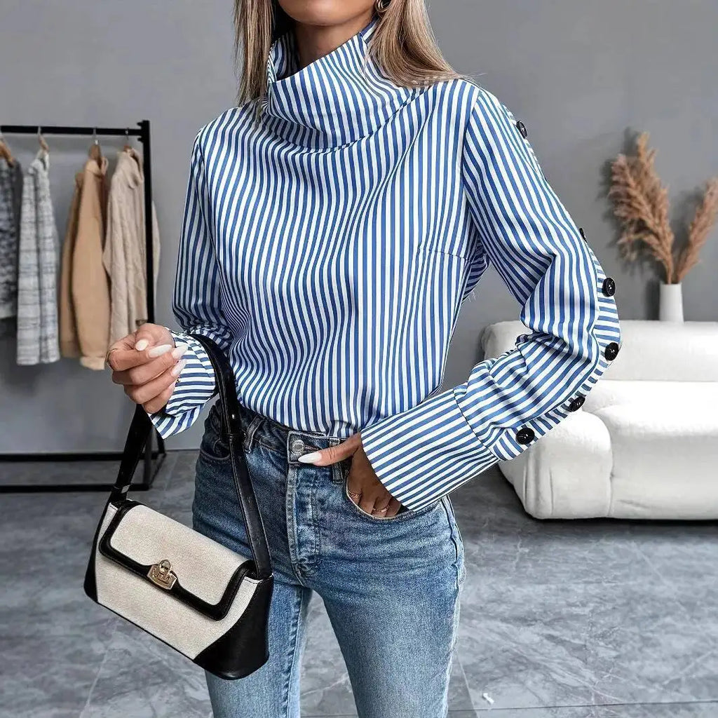 Stripe Joined Button Pullover Shirt
