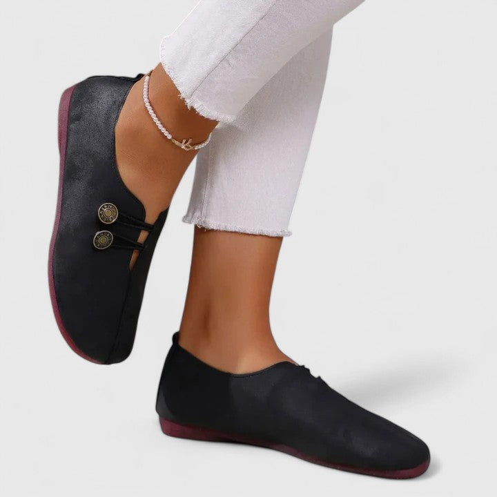 Bronze Button Lace Up Suede Round Toe Casual Flat