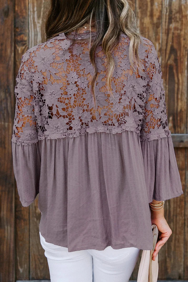 Empty Out Profound Plunge Neck Flare Sleeve Bohemian Blouse