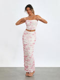 Stylish Off-Shoulder Tube Top Wrap Long Floral Skirt Set