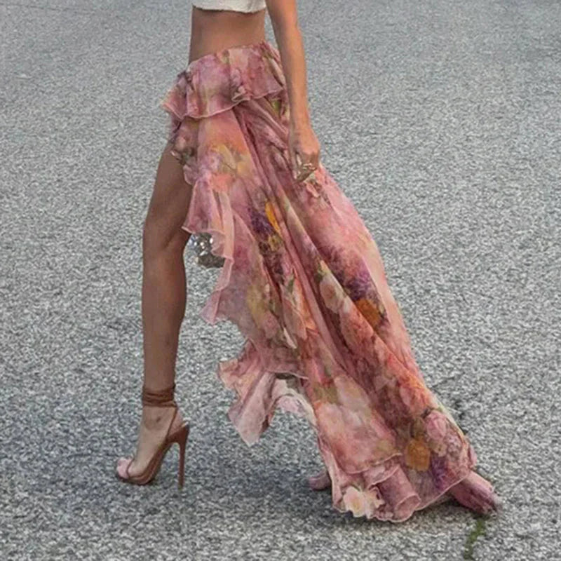 Y2K Floral Printed Low Waist Lace Holiday Skirt