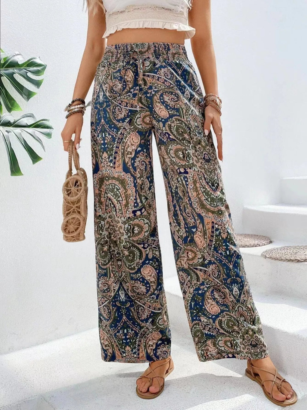 Olivia - Vintage Printed Wide-Leg Pants