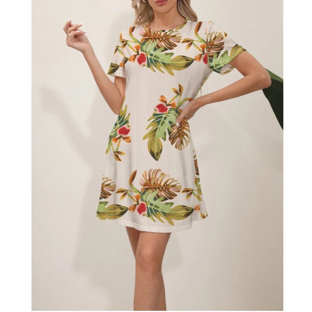 Latest Summer Fashion Floral Pattern Circular Neck Dress