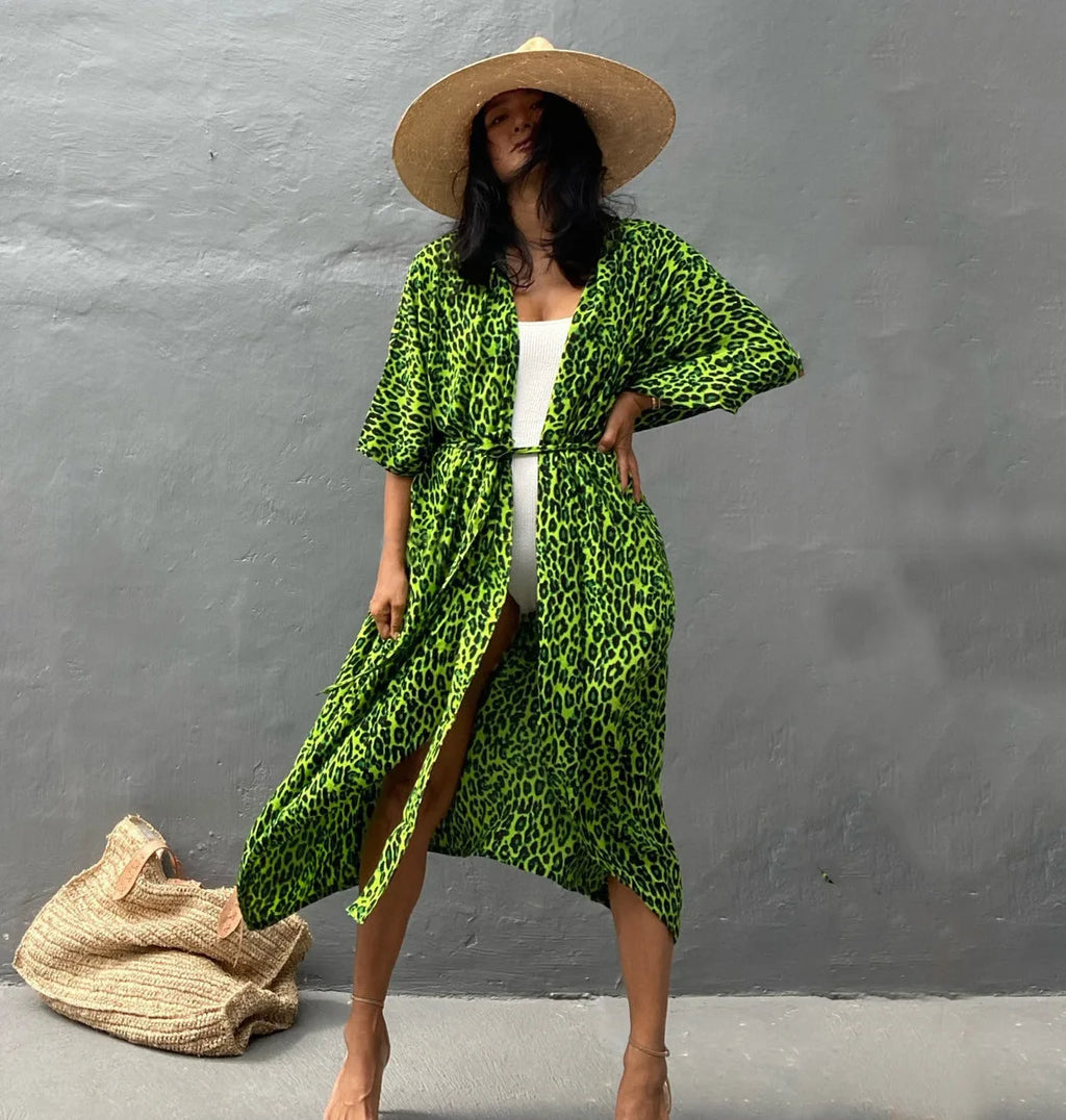 Soft Rayon Striped Pattern Cardigan Boho Beach Cover up
