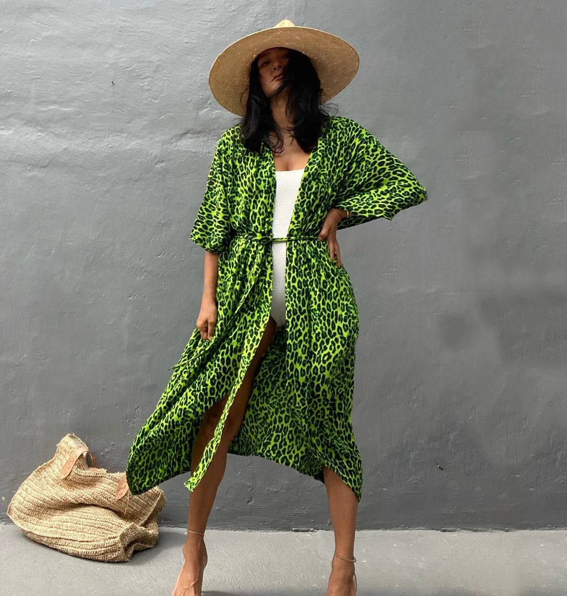 Soft Rayon Striped Pattern Cardigan Boho Beach Cover up