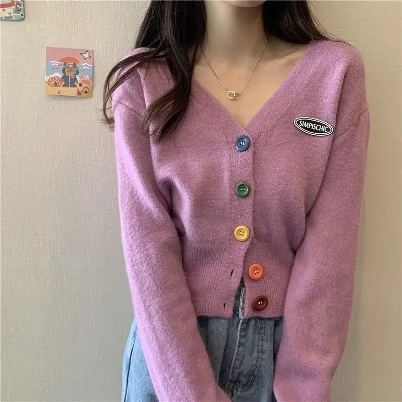 Vivid V-Neck Baggy Extended Sleeve Informal Knit Cardigan – view 5