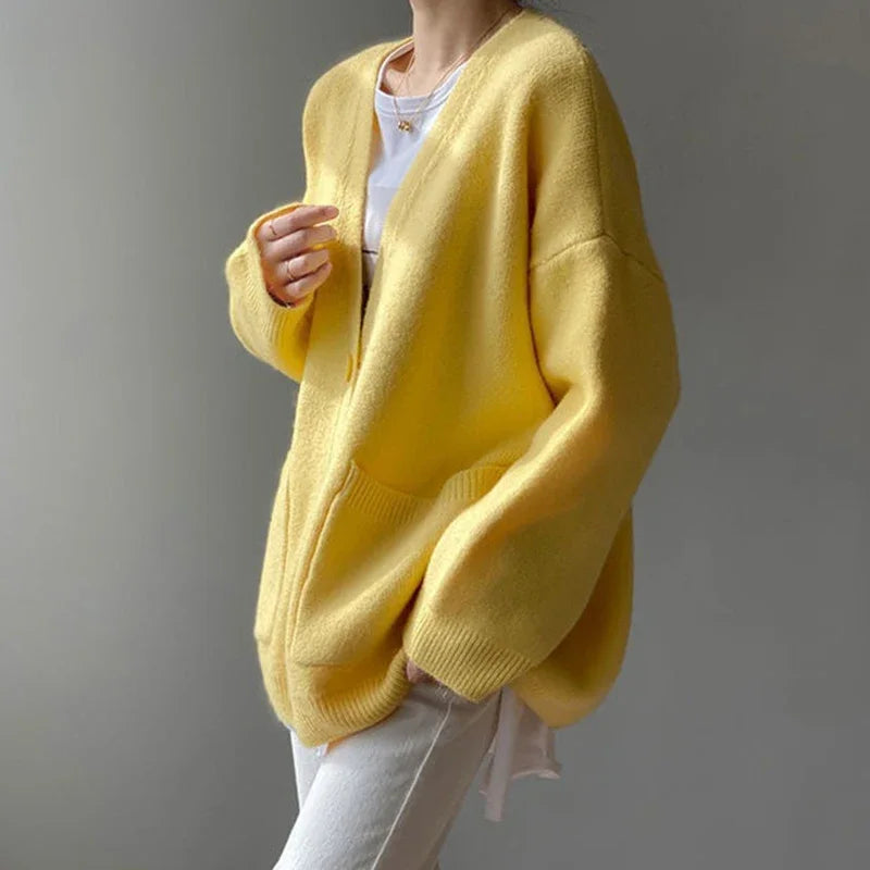 Sluggish Breeze Gold Solo-Buttoned Knitted Cardigan – view 2