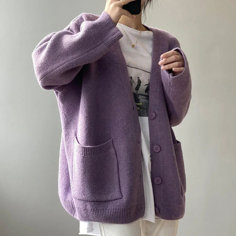 Sluggish Breeze Gold Solo-Buttoned Knitted Cardigan – view 4