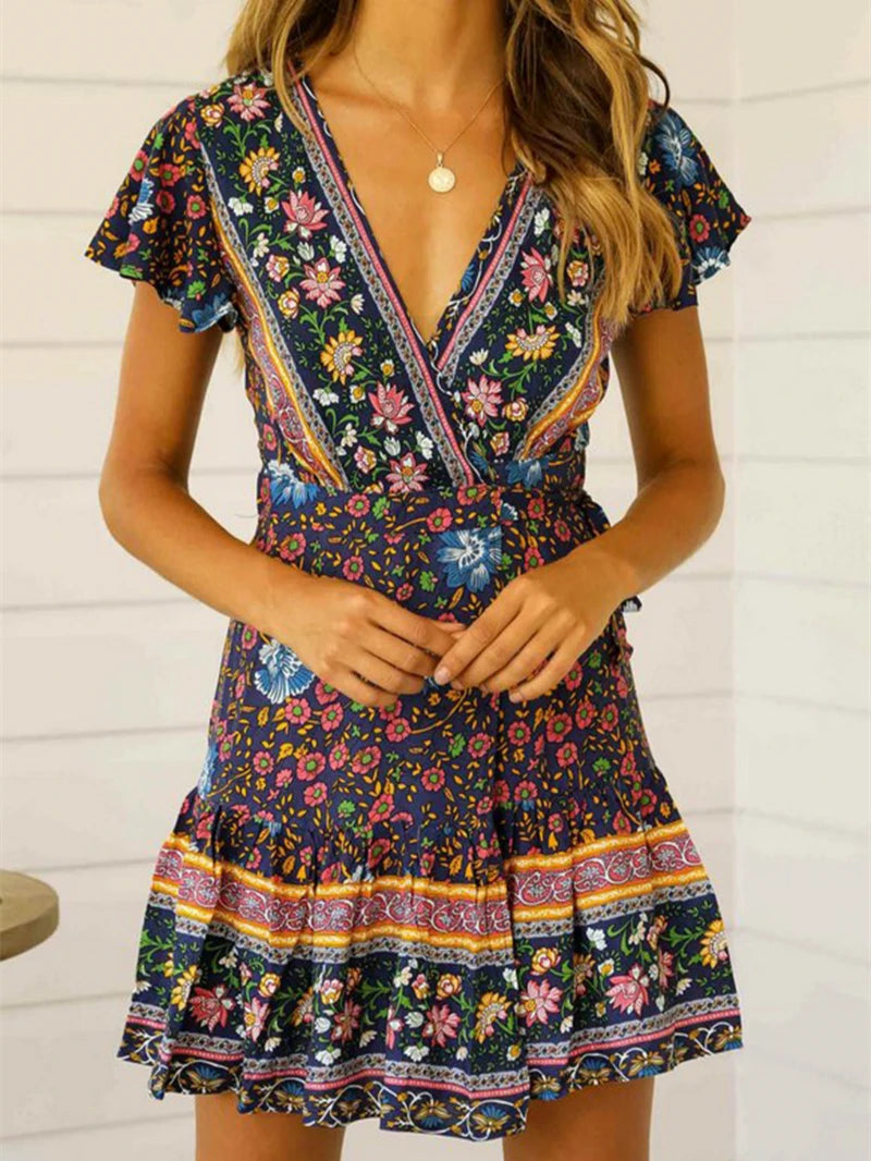 Verdant Flowery Low-cut Bohemian Sun Dress – view 4
