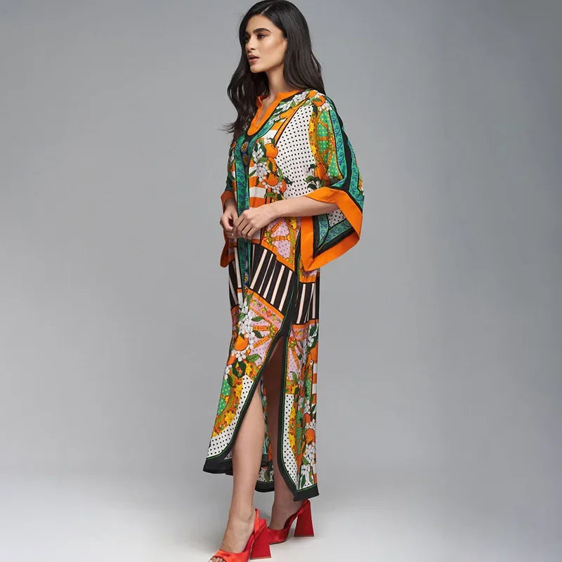 Patterned Flowy Kimono Bohemian Seaside Cover up