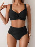 Twist Front Ruched High Waist Bikini Set