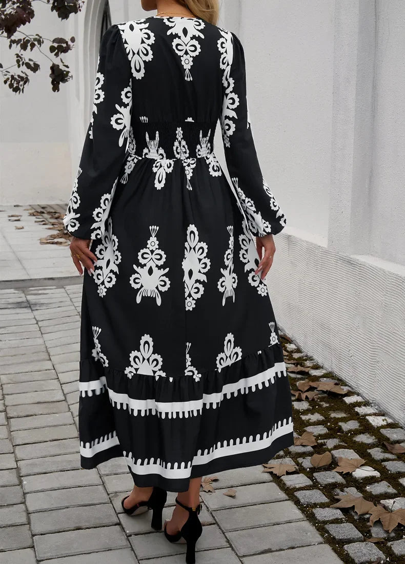 Stylish Printed V-neck A-line Boho Dress – view 5