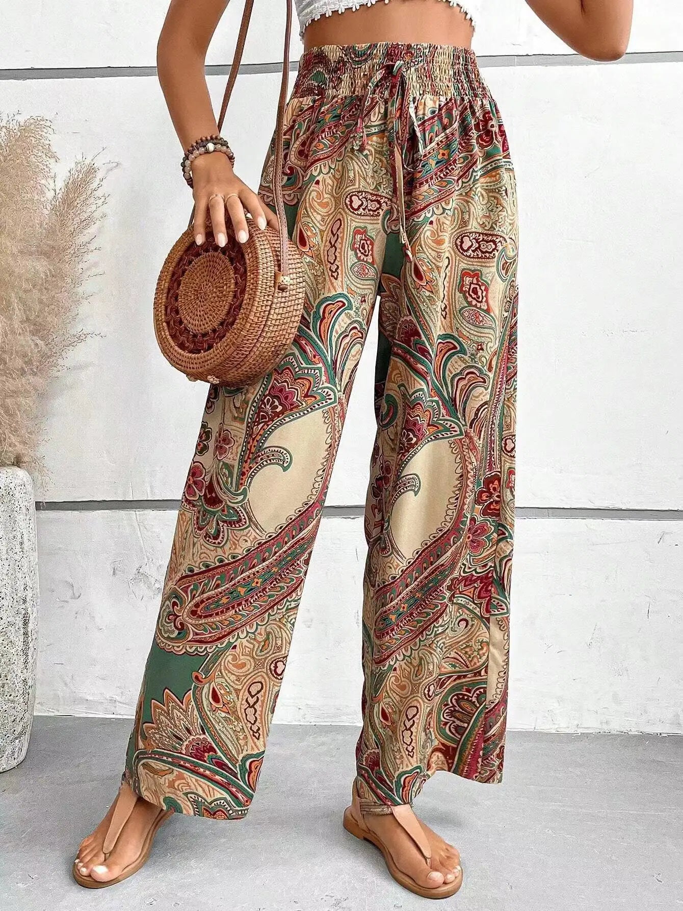 Olivia - Vintage Printed Wide-Leg Pants