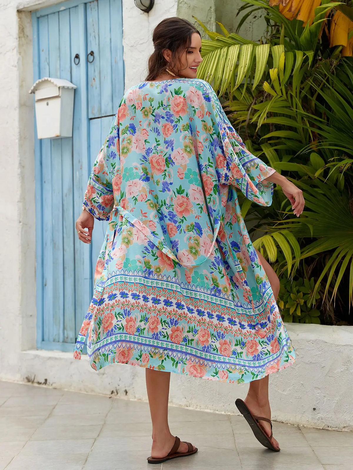 Soft Rayon Floral Patterned Long Sleeve Boho Wrap