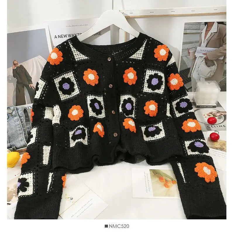 Multihued Y2K Baggy Crochet Knit Cardigan – view 3